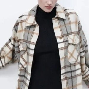 Zara wool blend oversized plaid button down cozy shacket. Size Small
